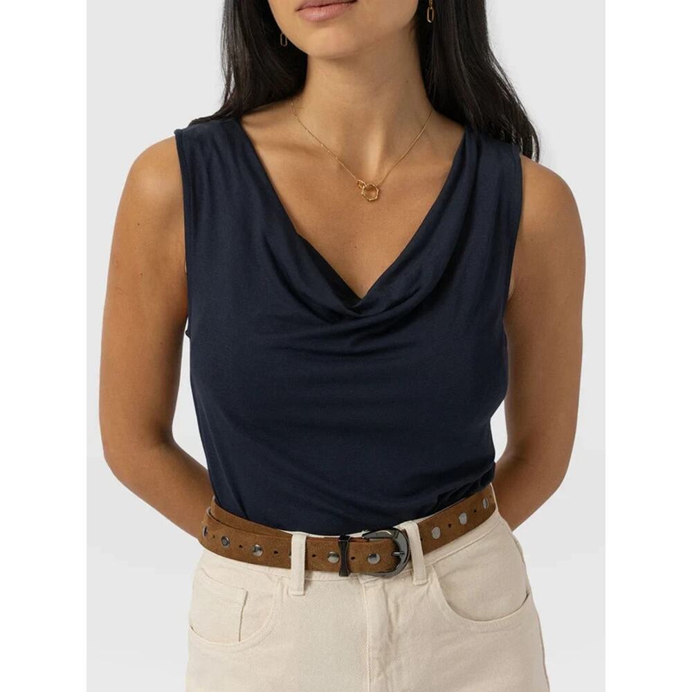 Saint + Sofia Cowl Neck Cami - Navy Size 4 NEW